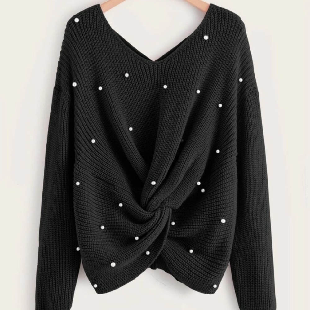 Pearl Beaded front twist PLUS size Sweater